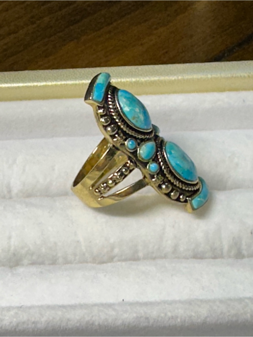 New Barse Bronze & Turquoise Blue Double Oval Statement Ring -Size 8 - Picture 3 of 7